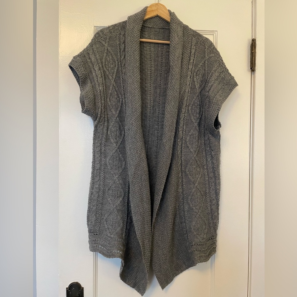 Gray Long Cable Knit Cardigan Sweater